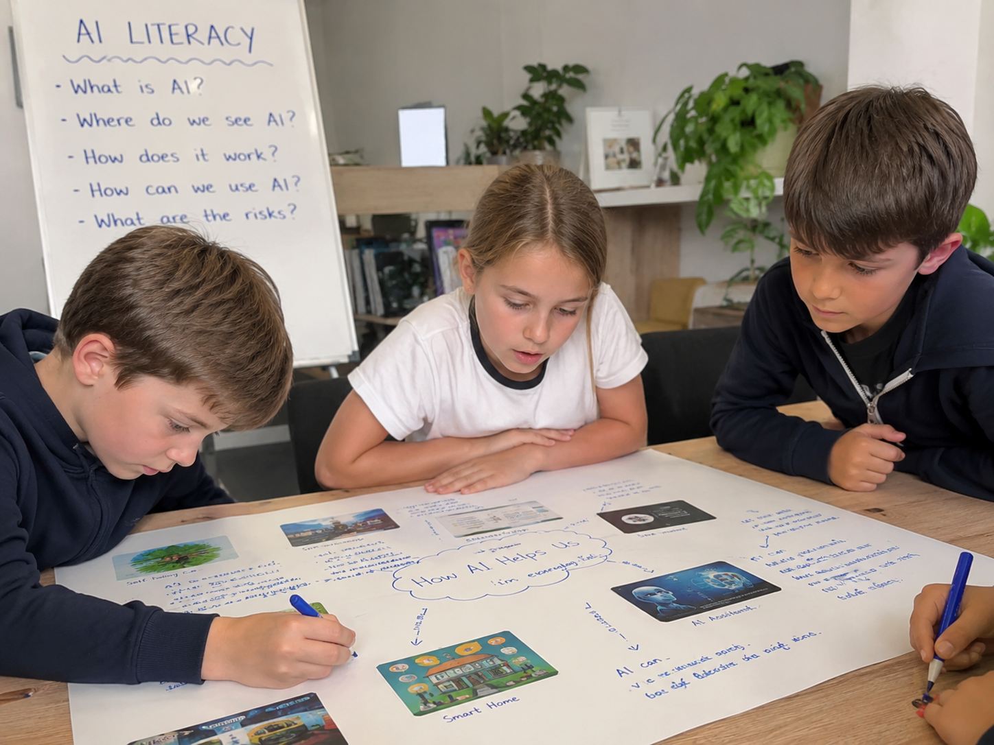 Children mapping out how AI works at Configur AI Junior